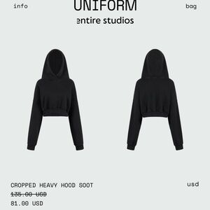 Entire Studios cropped heavy hood size xs soot/black